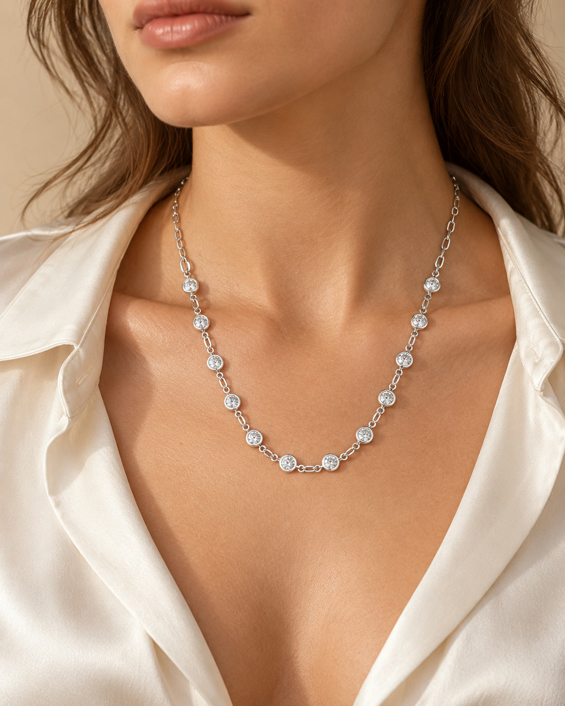 Corrente Feminina Pedra Zircônia Cristal Prata 925 Original