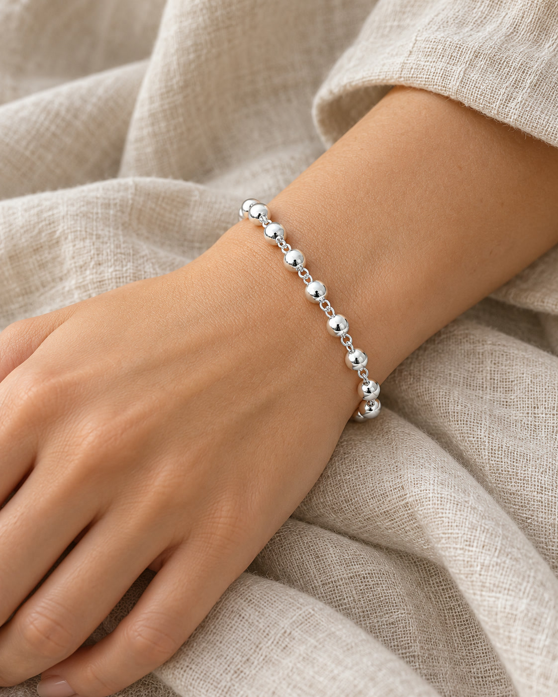 Pulseira Feminina Bolinha Prata 925 Legítima Maciça Original