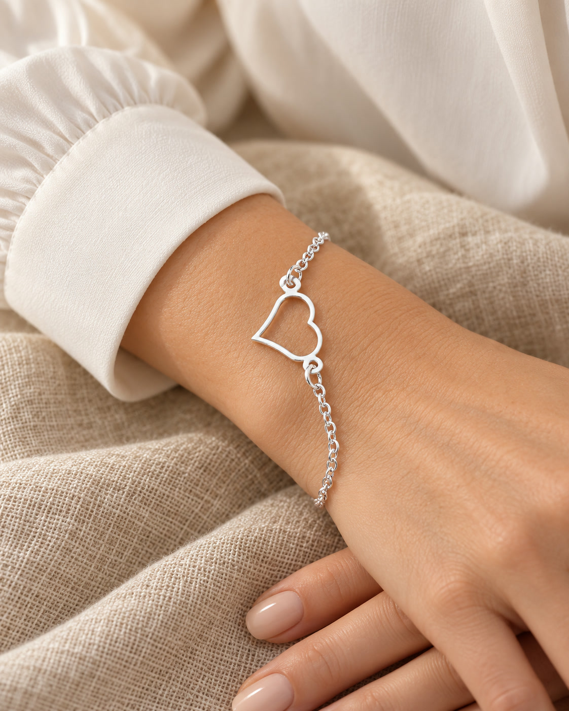 Pulseira Feminina Pingente Coração Prata 925 Legítima Maciça