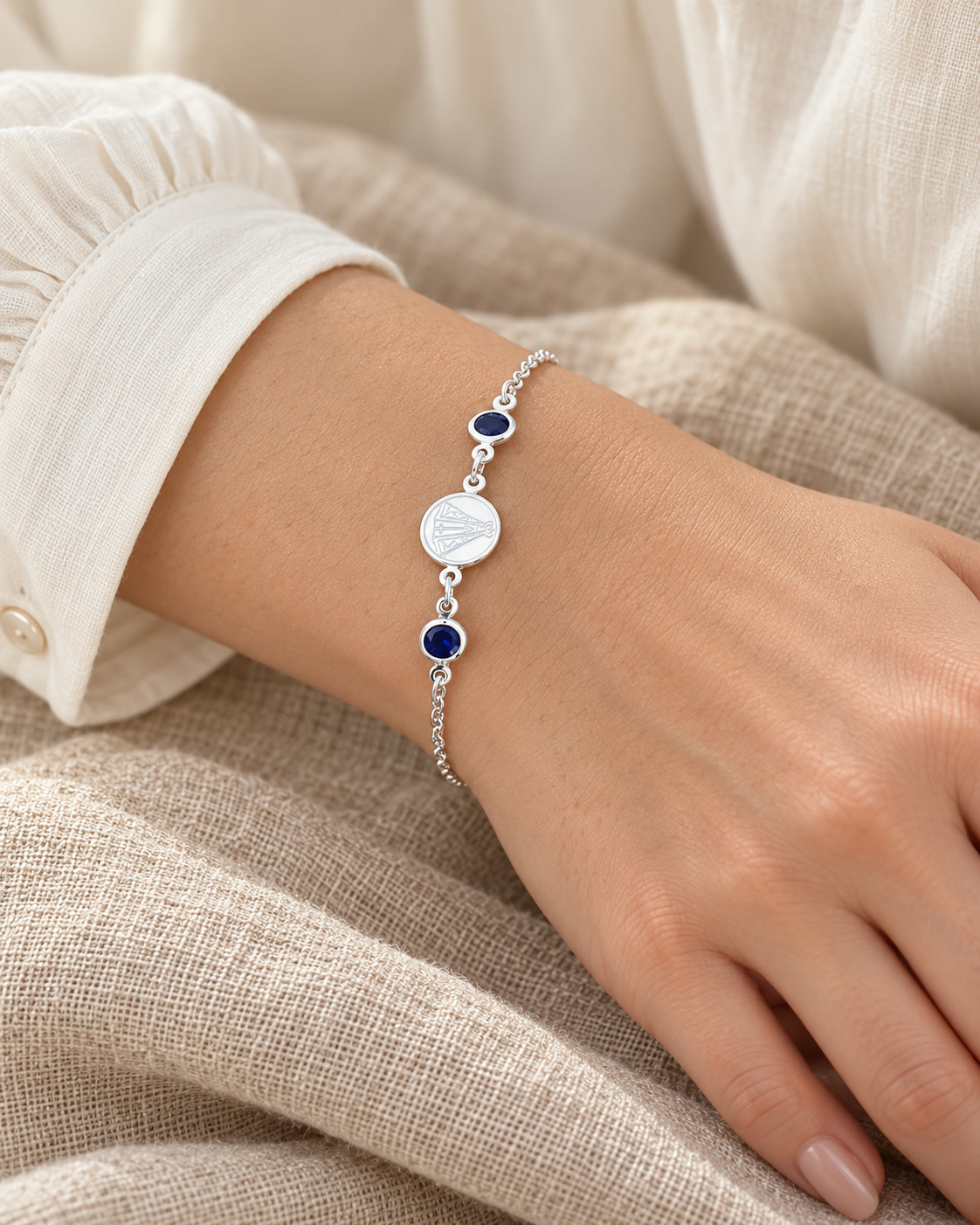 Pulseira Nossa Senhora Aparecida Zircônia Azul de Prata 925